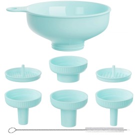 Pisol Teal Wide-Mouth Kitchen Funnel Set – 4 Spouts + 2 Strainers, Food‑Grade Plastic