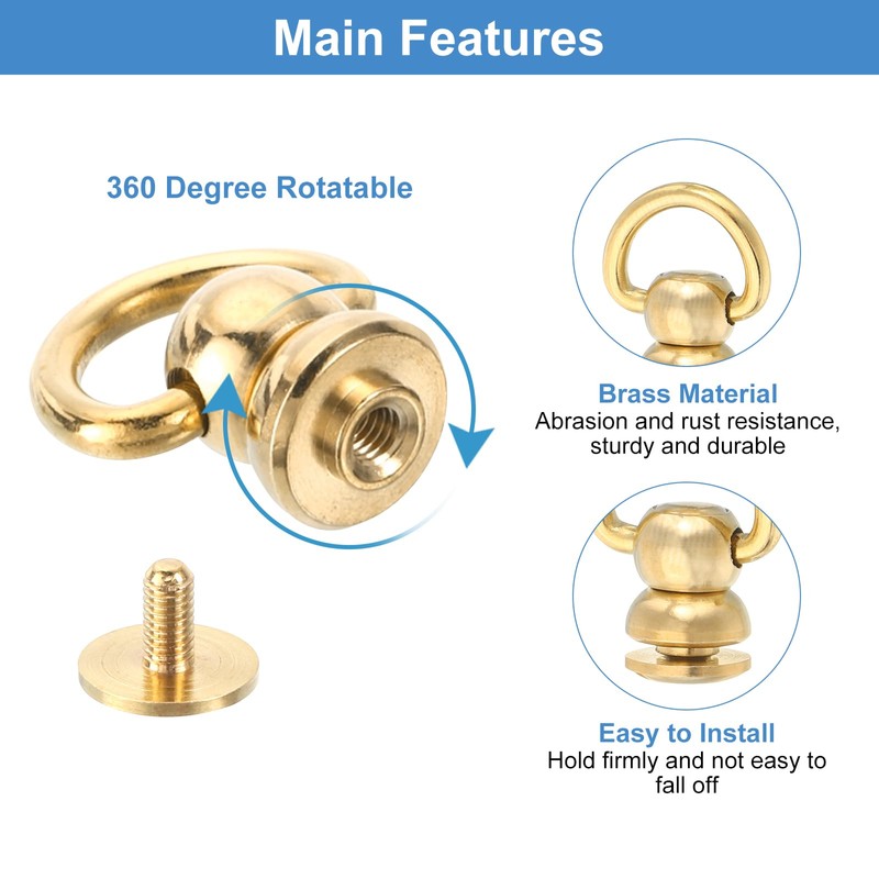 sourcing map 4Pcs Brass Rivets Stud Screw, 11.5mm Solid Brass