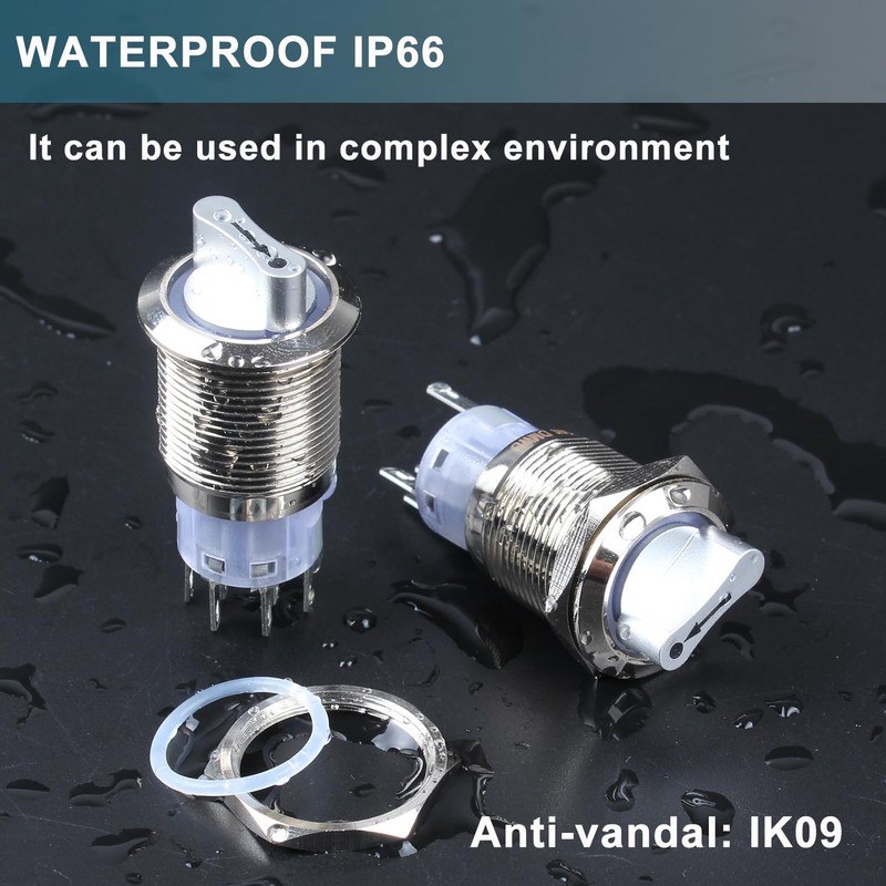 DMWD 19mm Latching Selector Rotary Switch 3 Positions 2NO 2NC