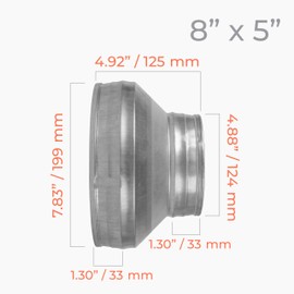 HVAC OV 8" to 5" Inch Round Duct Reducer - Male Fit Galvanized Steel Pipe Increaser - Coupling for Round Duct Ventilation Systems - Heating & Cooling HVAC - Vent Pipe Adapter, Duct Connector