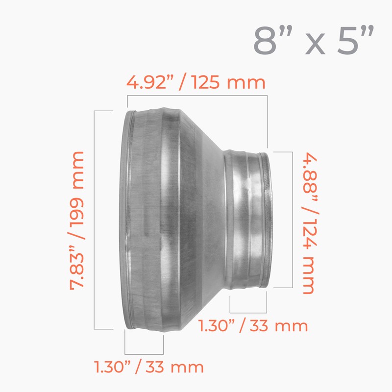 HVAC OV 8" to 5" Inch Round Duct Reducer -