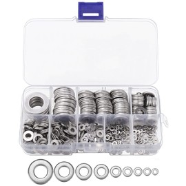 Flat Washers, Set of 600, 9 Sizes M2, M2.5, M3, M4, M5, M6, M8, M10, M12, Flat Washers, Stainless Steel, Durable, Rust Resistant, Essential for Industrial Work, Dedicated Tool, Storage Case Included