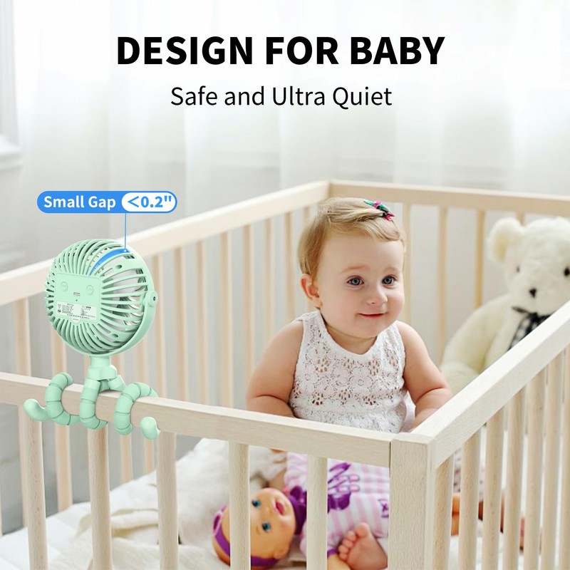 AMACOOL Battery Operated Stroller Fan Flexible Tripod Clip On Fan