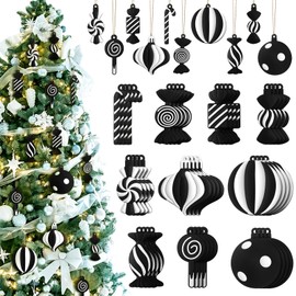 Panelee 40 Pcs Black and White Christmas Tree Ornaments PVC Xmas Candy Cane Lollipop Ornament Christmas Hanging Decors Birthday Party Decoration Crafts for Holiday Xmas Tree Party (Novel Style)