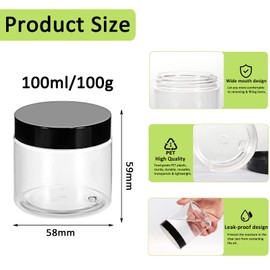 Alledomain Clear Plastic Jars with 3 Mini Spatulas and Labels, Round Cosmetic Sample Containers with Inner Lining and White Lids for Lotions, Cream, Ointments, Travel, Makeup