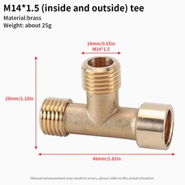 MOUMOUTEN Brass Pipe Fittings, M14*1.5 (Female Male Male) 3 T-Piece Special Thread Connector for Agricultural Equipment, Brass Coarse Grain Adapter Set for and Household Irrigation