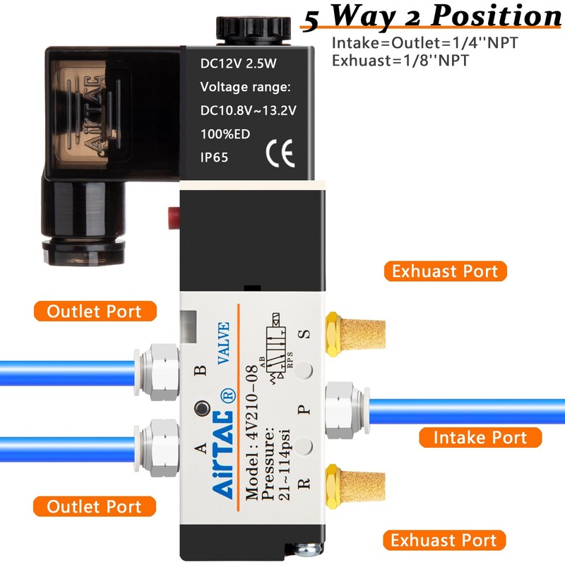 Pneumatic Solenoid Valve 1/4" NPT AirTAC 4V210-08 DC12V Single Coil