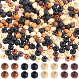 GORGECRAFT 400Pcs 4 Styles Round Natural Wood Beads 8mm Wooden Loose Bead Colorful Unfinished Spacer Beads Craft Hair Beads for Beading DIY Jewellery Making Supplies Garlands Christmas Ornaments