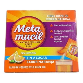 Metamucil Polvo Sabor Naranja Sobres, 10 Sobres 5,8 G