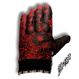 Black & Red Paisley Motorcycle Gloves M