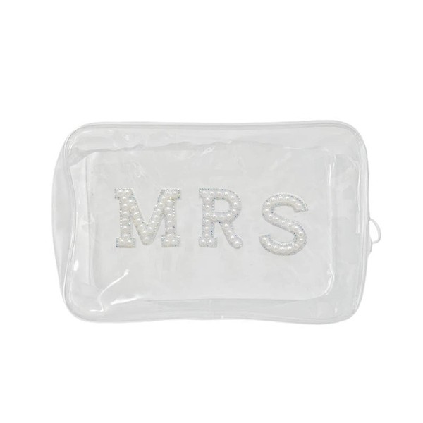 Bride Clear Makeup Bags MRS Pearl Makeup Bag Letter Cosmetic Bags Makeup Travel Case Toiletry Bags Bride Purse Makeup Pouch Portable Organizer Transparent Storage Bag Bride To Be Gifts（MRS Style）