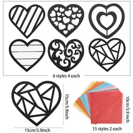 24Pcs Valentines Heart Paper Suncatcher for Kids, Stained Glass Effect Heart Paper Suncatchers Heart Shaped Tissue Paper Craft DIY Window Art, Classroom Art Craft, Valentine’s Day Party Game Supplies