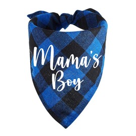 Family Kitchen Mama’s Boy Blue Plaid Triangle Pet Dog Bandana, Gender Reveal Photo Prop Pet Scarf for Pet Birthday Gift