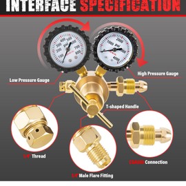 Nitrogen Regulator CGA580 Inlet, 1/4-Inch Male Flare Outlet Connection, Heavy-Duty Handle, Self-reseating Relief Valve, Nitrogen Regulator Hvac (CGA580 0-800PSI with Hose)