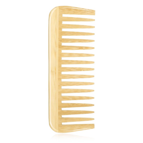 Bamboo Wide Tooth Comb, Hair Detangling Brush, Wooden Hair Curls