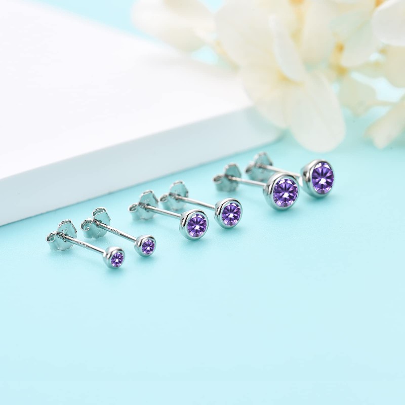 Sterling Silver Stud Earrings for Women Men Girls, 3 Pairs