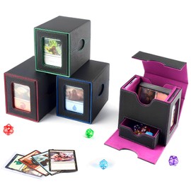 WYFCR 4 in 1 Deck Box, Card Storage Box with Magnetic Lid, Card Deck Holder with Dividers, Suitable for 100-200 Cards, Trading Card Box for YGO, TCG, PTCG (Dark Purple)