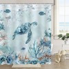 Emwnodti Sea Turtle Shower Curtain, Teal Blue Ocean Themed Beach