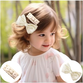 Kenjudess 2pcs Girls Hair Clips Fabric Flower Hair Barrettes Cute Lace Bow Hair Clips No Slip Wrapped Snap Hairpins Baby Hair Accessories for Teens Girls (Style 1)
