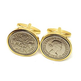 Premium 1964 Original Lucky Sixpence Coin 6D Birthday/Anniversary Cufflinks Ideal for 56th Birthday HT GLD, Silver-plated, Other Closure Types