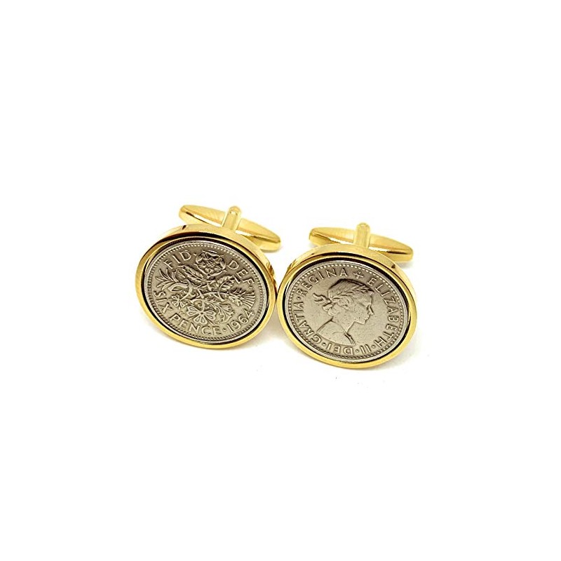 Premium 1964 Original Lucky Sixpence Coin 6D Birthday/Anniversary Cufflinks Ideal