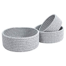 MINTWOOD Design Set of 3 Cotton Rope Nesting Bowls, Small Catch All Basket, Cute Closet Baskets and Bins for Shelves, Mini Table Basket Organizer for Small Accessories, Light Gray Mix