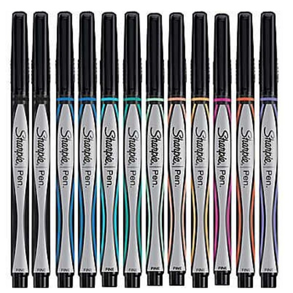 Sharpie FINE-TIP PEN WITH PERMANENT INK, 12PK Assorted Colours