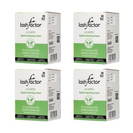 Lashfactor Eyelid Cleansing Wipes for Daily Eyelid Hygiene & Tired and Dry Eyes - Plant Based, Individually Wrapped Eyelash Wipes, Natural Makeup Remover - 30 Wipes (Pack of 4)