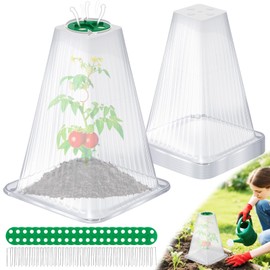 20 Pack Garden Cloches for Plants,9.4" H X 7.8" D Reusable Bell Plant Protector with 40 Ground Stakes and Rotary Vent Cover,Plant Covers Freeze Protection from Animals Snails Birds Chickens (White)