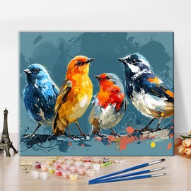 Colorful Birds Adults' Paint-by-Number Kits, Colorful Animals Paint by Number for Adults with Brushes and Pigment, Paint by Numbers Adults Home Wall Decoration 16x20 Inch (Frameless)