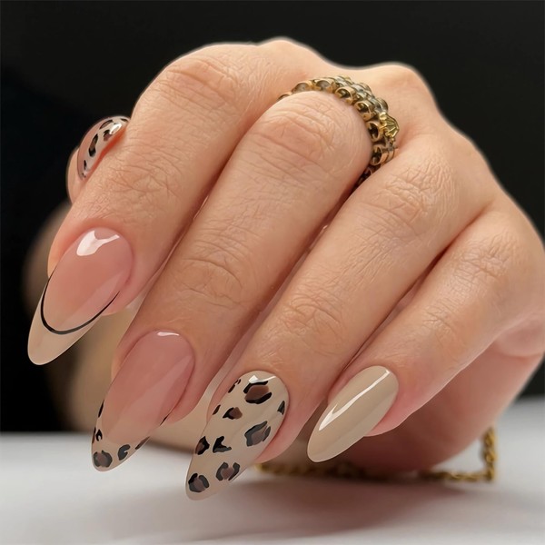 BABALAL Press on Nails False Nails Medium Almond Design Brown