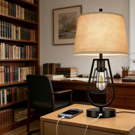 cattino Farmhouse Table Lamps with USB Ports, Industrial Bedside Lamps with Dual Light Design, Touch Control Night Light & Rotary Switch, Rustic Nightstand Lamps for Bedroom Living Room