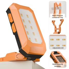 Rechargeable LED Work Light Cordless, 3000K-6500K CCT 500 Lumen, 40Hour Max, Adjustable 180° Stand IP54 Waterproof Compact Portable Job Site Lighting for Auto Repair DIY Outdoor Camping, Gift for Man