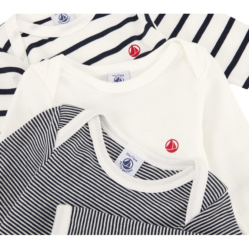 Petit Bateau Unisex Baby Striped Bodysuit with Long Sleeves (Pack