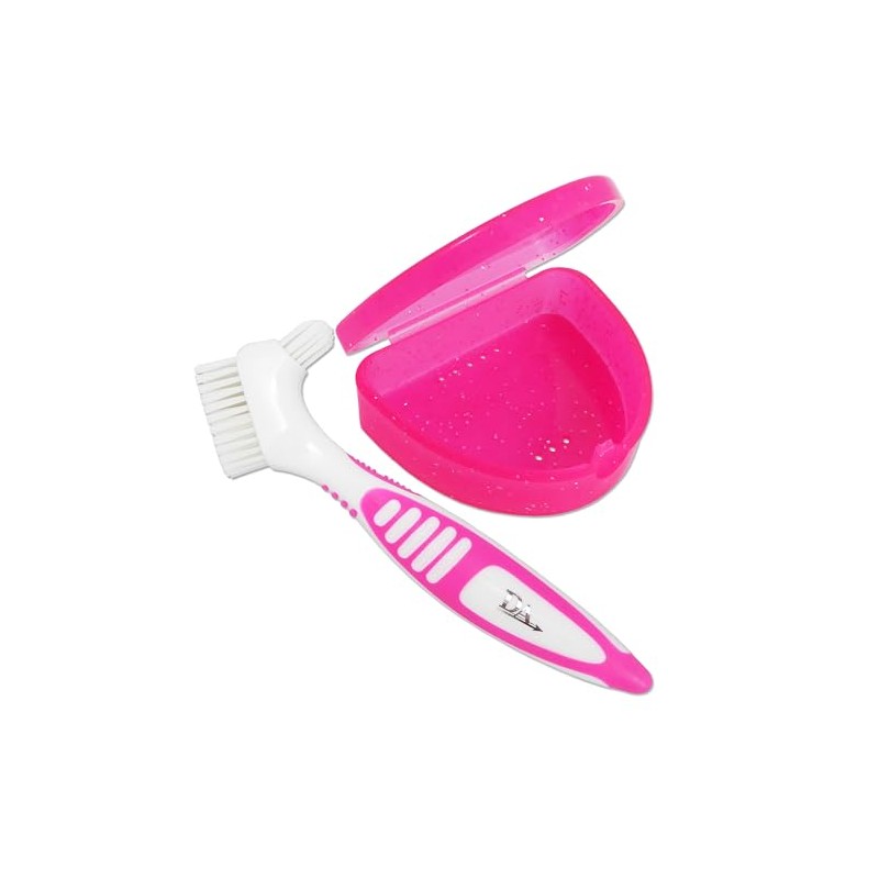 Denture Brush & Slim DA Retainer Case (Pink)