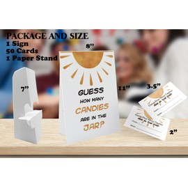 Candy Guessing Game Cards-1 Sign 8x11" and 50 Cards, Sun Guess How Many Game Sign, for Boys Girls Birthday Party, Baby Shower, Party Games Activities and Decorations 07