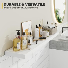 Acovy 55 Inch Floating Shelves, 9.3" Deep Floating Shelf Wall Mounted, 56" Wall Shelves, Rustic Deep Bookshelf, Large Display Shelves & Storage Shelves for Bedroom, Living Room, White, Set of 1