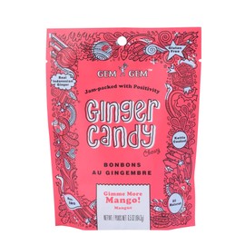 Gem Gem Ginger Candy Chewy Ginger Chews (Mango, 6.5 oz, 1 Pack)