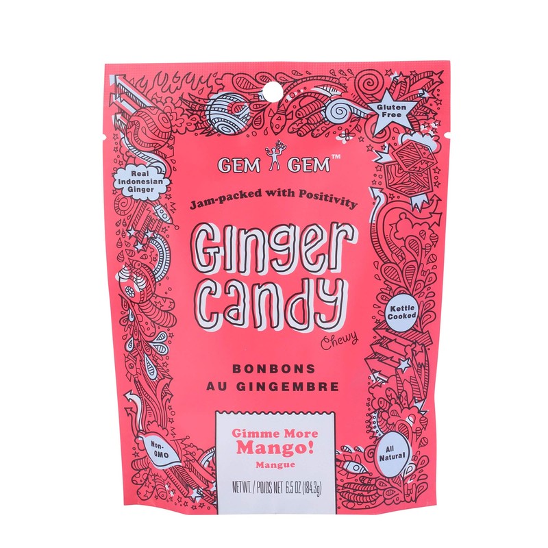 Gem Gem Ginger Candy Chewy Ginger Chews (Mango, 6.5 oz,