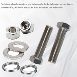 JDMAKJ Set of 8 M8 x 120 Stainless Steel Hexagon Screws with Nuts and Washers Set, Hexagonal Screws Machine Screws DIN 933, Hexagonal Screw with Pure Thread (M8 x 120)