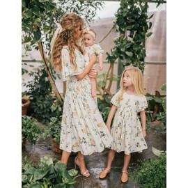 Arshiner Girls Floral Dress Boho Short Flutter Sleeve Casual A-Line Swing Dresses (Yellow Floral, 13-14 Years)