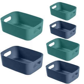 Vivikivi Pack of 6 storage boxes, plastic organiser box with handles, 6 colours, 3 sizes for storage boxes, storage boxes for shelves, drawers, office, bathroom, toys, kitchen