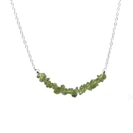 Gempires Peridot Chips Bar Necklace, Peridot Nugget Healing Crystals, August Birthstone Jewelry, Peridot Jewelry for Women 18 inches Adjustable Silver Plated Chain