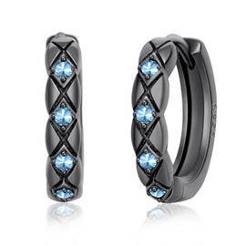 Black Earrings 925 Sterling Silver Black Hoop Earrings Punk Style Minimalist Black Jewellery Gift for Men and Women, Sterling Silver