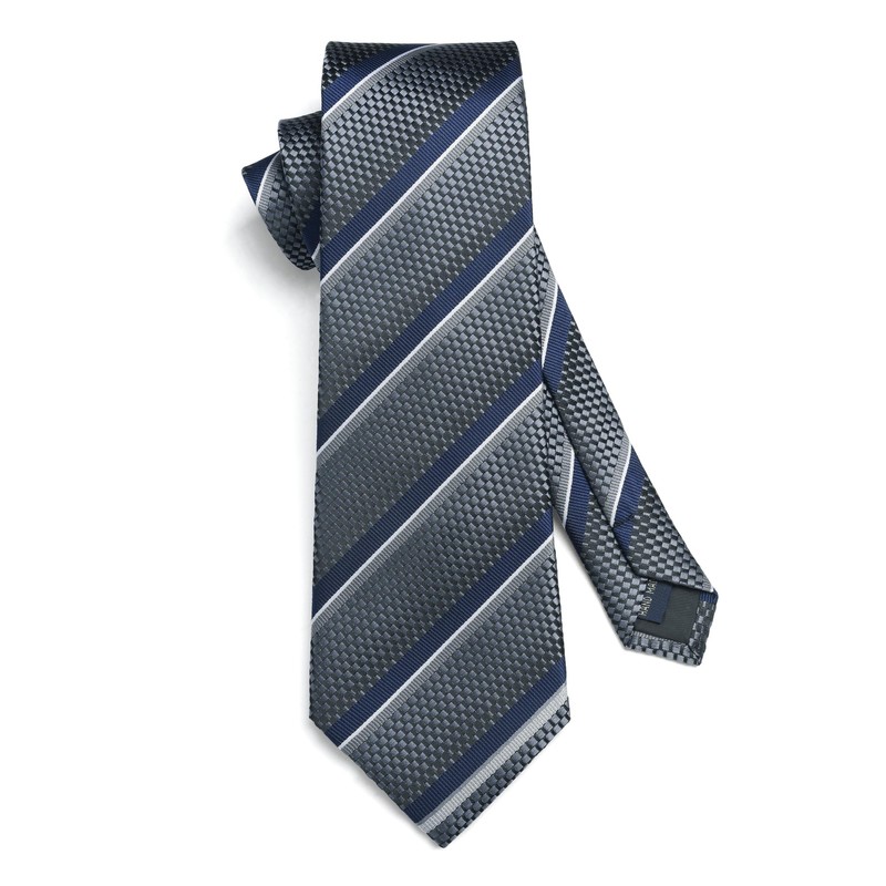 HISDERN Men's Tie Striped Wedding Tie & Pocket Square Set,