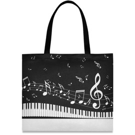 visesunny Women's Large Canvas Tote Shoulder Bag Abstract Piano Key with Musical Note Top Storage Handle Shopping Bag Casual Reusable Tote Bag for Beach,Travel,Groceries,Books