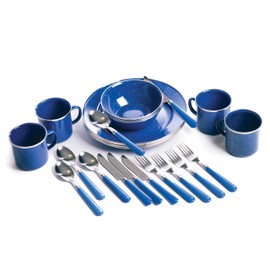 Stansport Deluxe 24-Piece Enamel Tableware Set - Blue (11220)