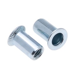 M6 Blind Rivet Nuts, Countersunk Head Round Body Open-ended Threaded Insert, 6mm Nutsert, Zinc Plated Steel Rivnut, Rivsert for Steel, Alloy, Copper, Plastic, Fiberglass and Composite (10 pcs.)