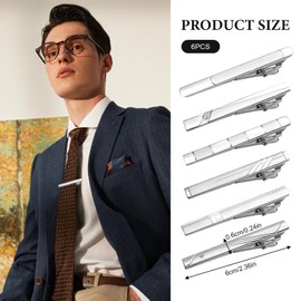 Liameph 6 PCS Tie Clip for Men,Tie Pins for Men,Silver Classic Tie Bar Clip Set Elegant Accessories，Tie Clip Suitable for Formal and Casual Occasions,Birthday,Gift Graduation Wedding Party