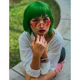 NSODREEM Dark Green Wig and Party Sunglasses, Neon Short Bob Wig Green Wigs for Women - St patricks Day Bachelorette Party Wigs Decorations Favors (Dark Green)